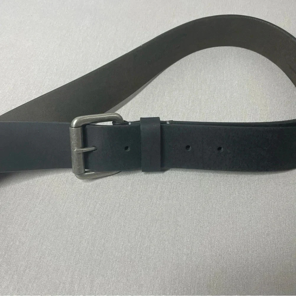 Timberland Black Genuine Leather Silver Tone Buckle Belt